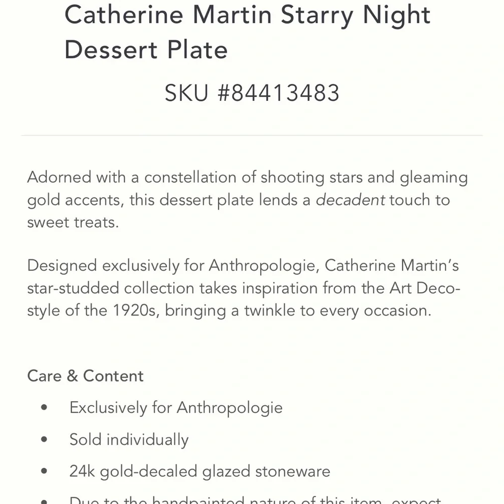 Anthropologie Catherine Martin Starry Night Dessert Plate NWT Green 2 Available - Picture 3 of 7